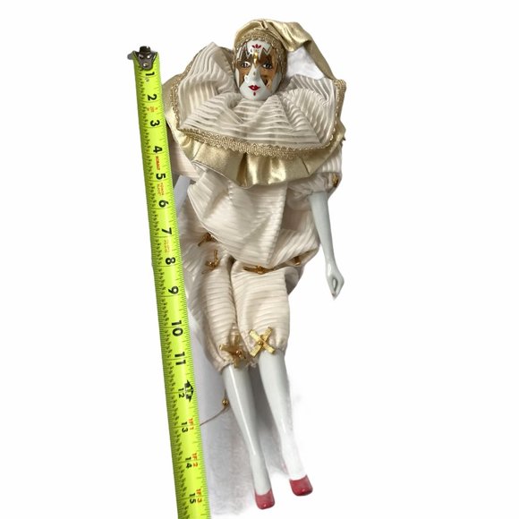 Porcelain Doll Clown Jester Royalty Gold White 16" - Picture 7 of 7
